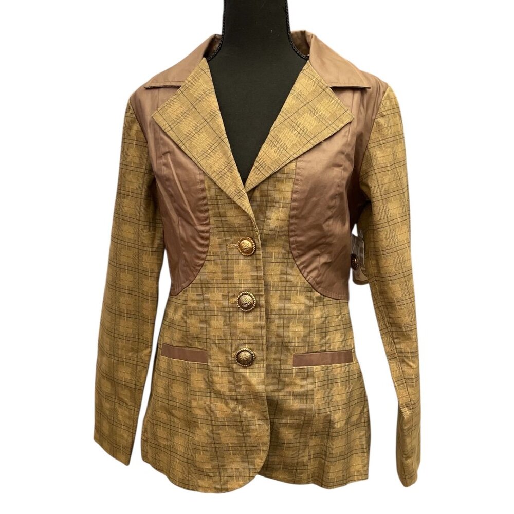 NWT Tasha Polizzi Blazer Jacket Women’s Green Brown Plaid Equestrian Elbow Patch